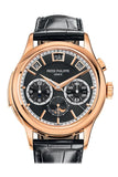Patek Philippe Grand Complications Black Sunburst Rose Gold Leather 5208R-001 Watch