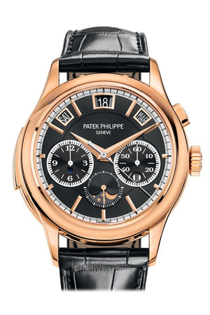 Patek Philippe Grand Complications Black Sunburst Rose Gold Leather 5208R-001 Watch