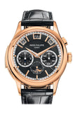 Patek Philippe Grand Complications  Black Sunburst Rose Gold Leather 5208R-001