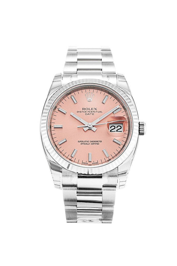 Rolex Date 34 Pink Dial Steel White Gold Watch 115234