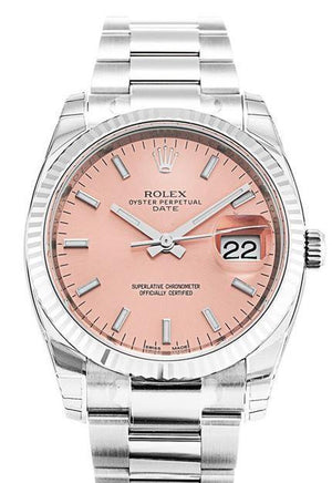 Rolex Date 34 Pink Dial Steel White Gold Watch 115234