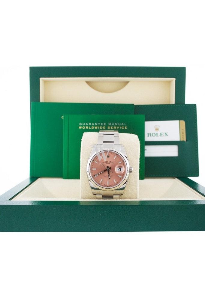 Rolex Date 34 Pink Dial Steel White Gold Watch 115234