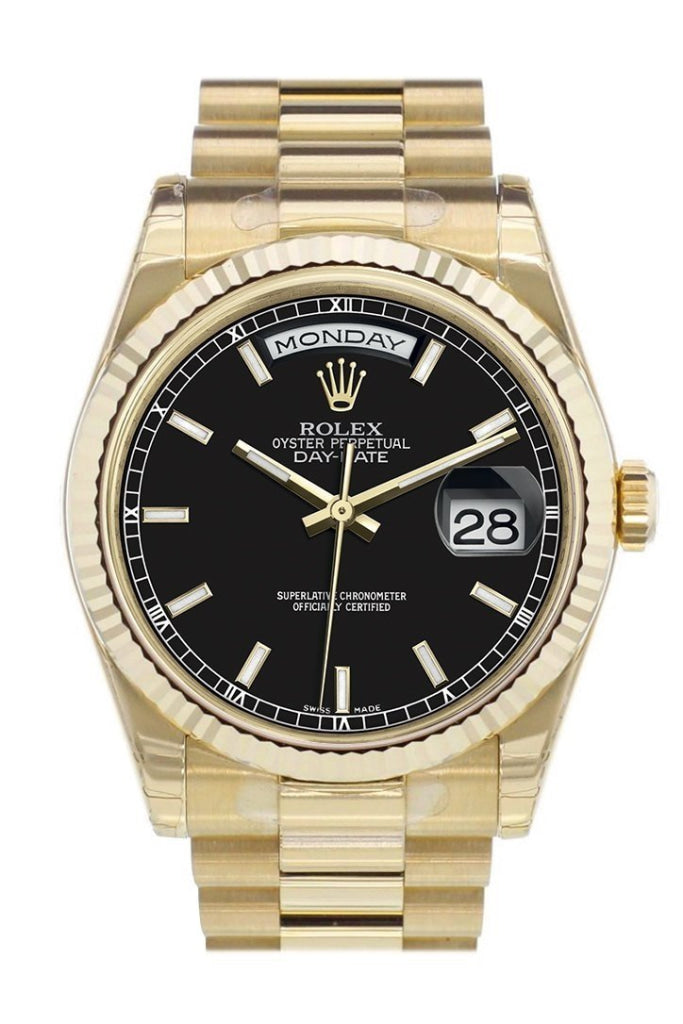 Rolex day top date fluted bezel
