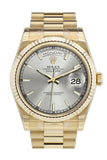 Rolex Day-Date 36 Silver Dial Fluted Bezel President Yellow Gold Watch 118238