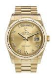 Rolex Day-Date 36 Champagne-colour Roman Dial Fluted Bezel President Yellow Gold Watch 118238