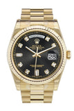 Rolex Day-Date 36 Black set with diamonds Dial Fluted Bezel President Yellow Gold Watch 118238