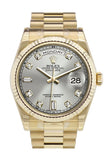 Rolex Day-Date 36 Silver set with diamonds Dial Fluted Bezel President Yellow Gold Watch 118238