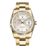 Rolex Day-Date 36 Silver Dial 18K Yellow Gold President Mens Watch 118238