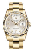 Rolex Day-Date 36 Silver Dial 18K Yellow Gold President Mens Watch 118238