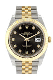 Rolex Datejust 41 Black Diamond Dial Fluted Bezel 18k Yellow Gold Jubilee Mens Watch 126333