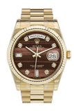 Rolex Day-Date 36 Bulls Eye Set With Diamonds Dial Fluted Bezel President Yellow Gold Watch 118238