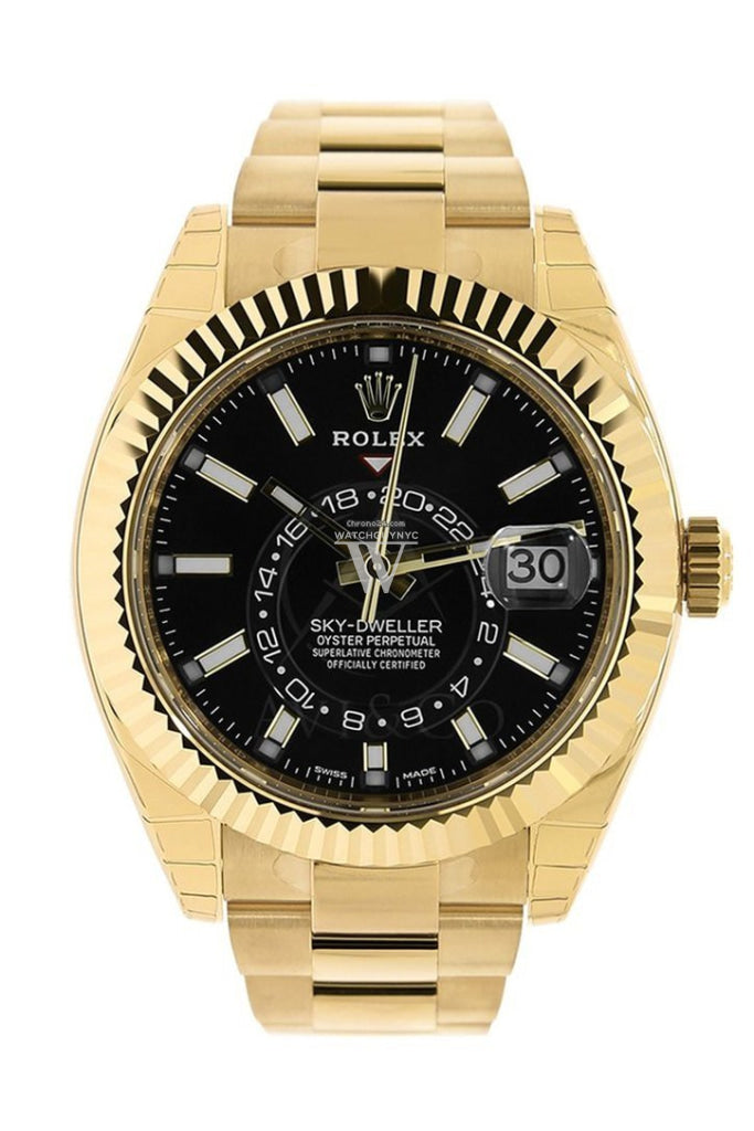Rolex Sky Dweller Black Dial Yellow Gold Oyster Mens Watch 326938