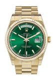 Rolex Day-Date 36 Green Dial Fluted Bezel President Yellow Gold Watch 118238