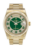 Rolex Day-Date 36 Green Diamond Paved Dial Fluted Bezel President Yellow Gold Watch 118238