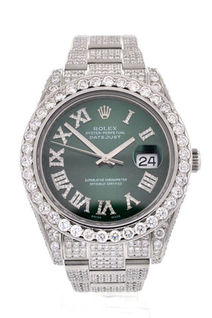 Custom Diamond Rolex Datejust Ii 41 Green Dial Roman Mens Watch 116300 Watches
