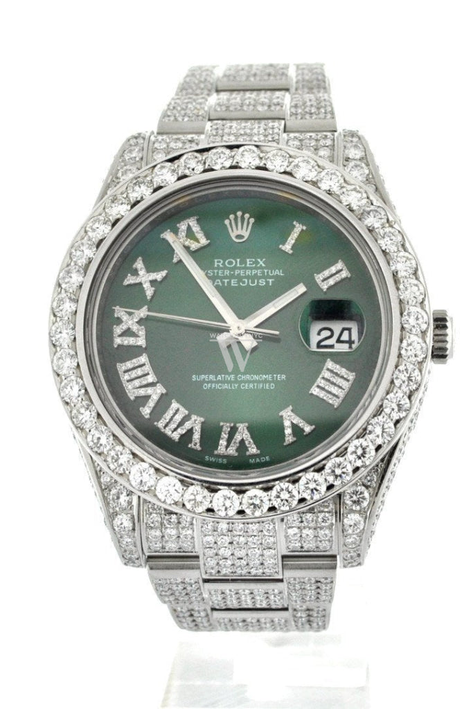 Custom Diamond Rolex Datejust Ii 41 Green Dial Roman Mens Watch 116300 Watches