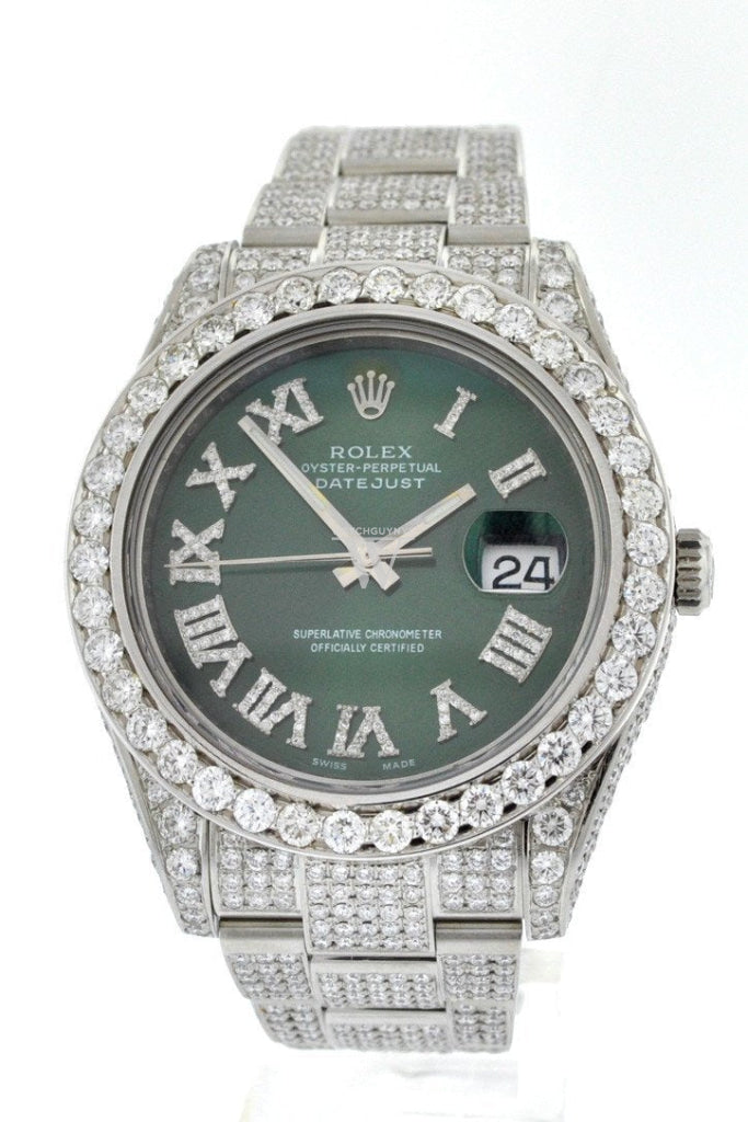 Custom Diamond Rolex Datejust Ii 41 Green Dial Roman Mens Watch 116300 Watches