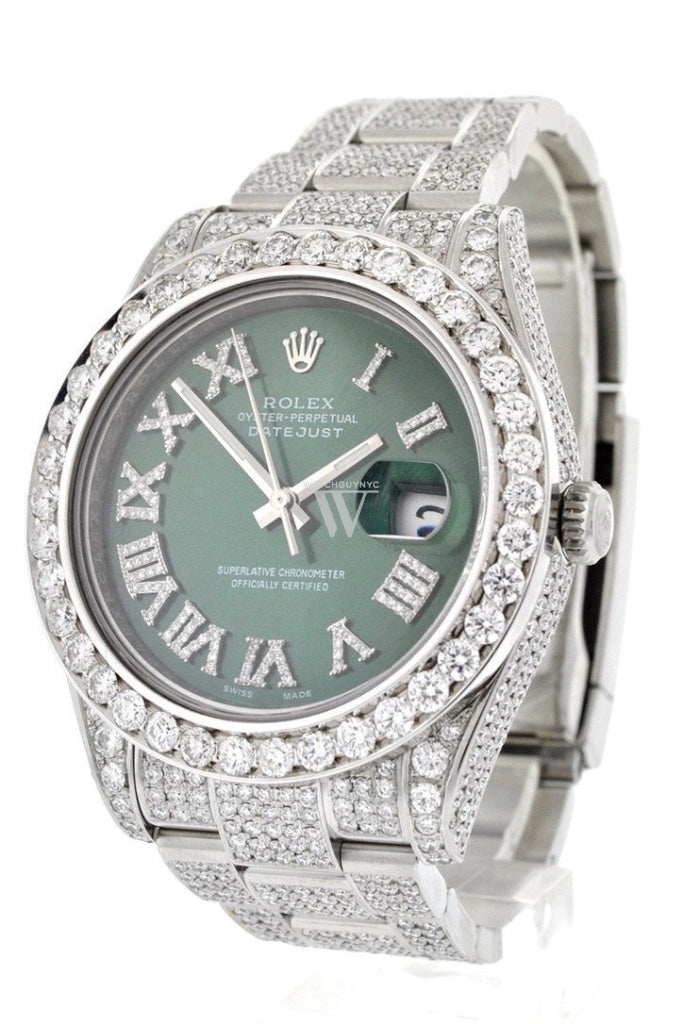 Custom Diamond Rolex Datejust Ii 41 Green Dial Roman Mens Watch 116300 Watches