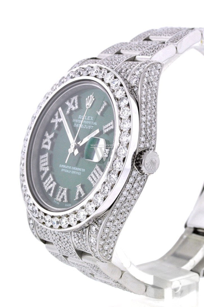 Custom Diamond Rolex Datejust Ii 41 Green Dial Roman Mens Watch 116300 Watches