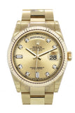 Rolex Day-Date 36 Champagne diamonds Dial Fluted Bezel Yellow Gold Watch 118238