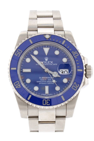 Rolex Submariner Date Blue Dial 18K White Gold Steel Mens Watch 116619Lb / None Pre-Owned-Watches