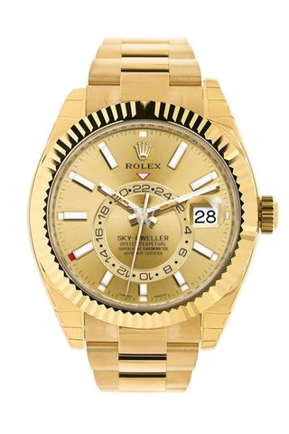 Rolex Sky Dweller Champagne Dial Gmt 18Kt Yellow Gold Mens Watch 326938