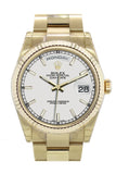 Rolex Day-Date 36 White Dial Fluted Bezel Oyster Yellow Gold Watch 118238