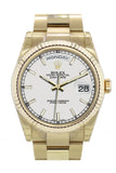 Rolex Day-Date 36 White Dial Fluted Bezel Oyster Yellow Gold Watch 118238