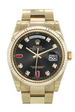 Rolex Day-Date 36 Black Set With Diamonds And Rubies Dial Fluted Bezel Yellow Gold Watch 118238