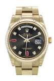 Rolex Day-Date 36 Black Set With Diamonds And Rubies Dial Fluted Bezel Yellow Gold Watch 118238