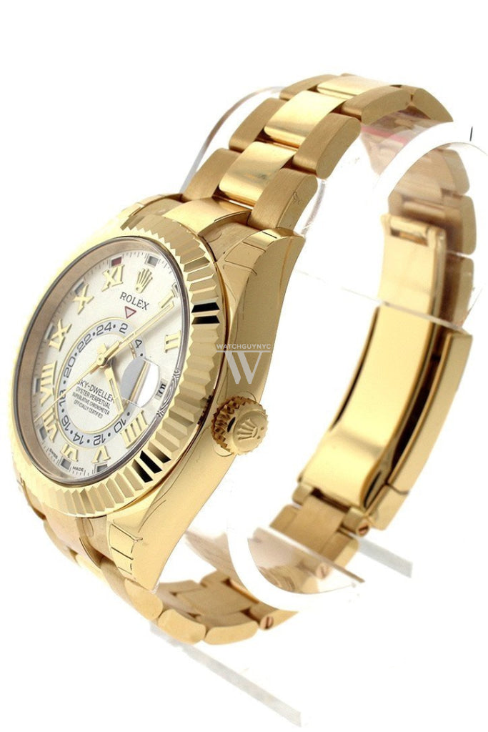 Rolex Sky-Dweller 42 Silver Roman Dial Yellow Gold Mens Watch 326938