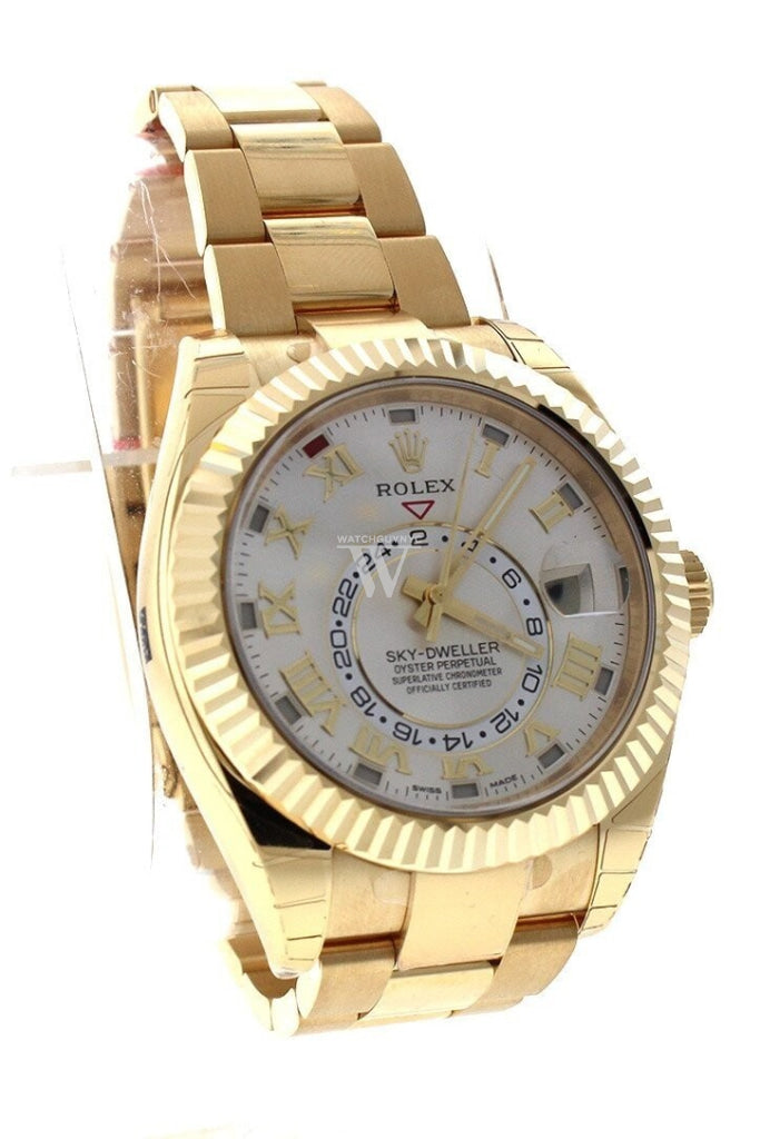 Rolex Sky-Dweller 42 Silver Roman Dial Yellow Gold Mens Watch 326938