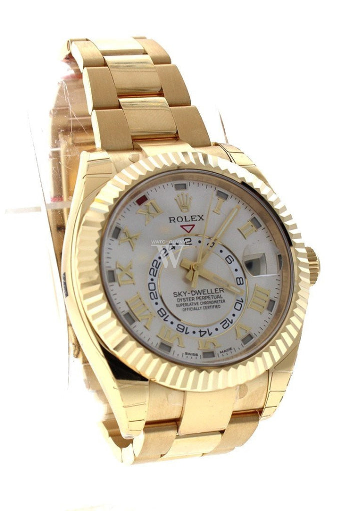 Rolex Sky-Dweller 42 Silver Roman Dial Yellow Gold Mens Watch 326938