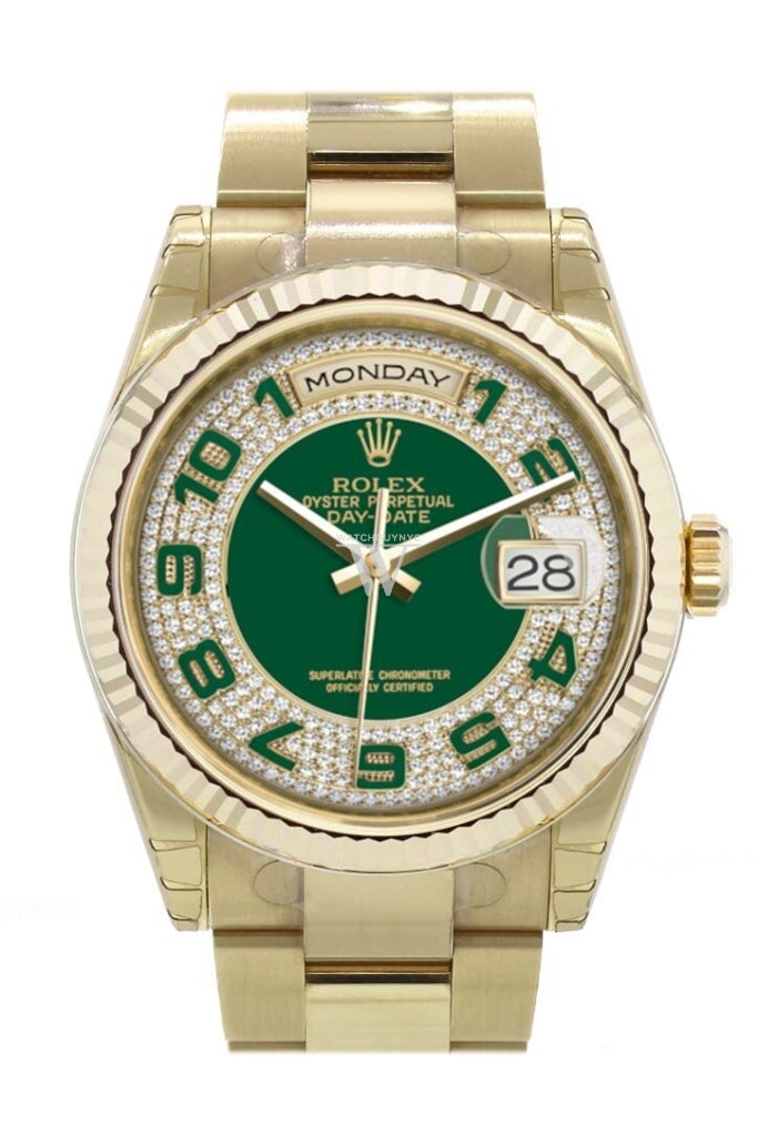 Skuespiller Hotel underjordisk ROLEX 118238 Day-Date 36 Green Dial Yellow Gold Watch | WatchGuyNYC