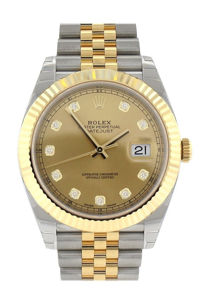 ROLEX Stainless Steel 18K Yellow Gold Diamond 41mm Oyster Perpetual Datejust  Watch Champagne 126333 1275007