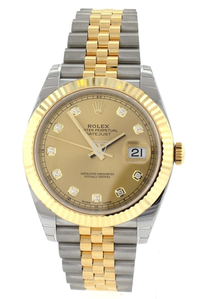 Rolex 126333 Datejust 41 Champagne Diamonds Yellow Gold WatchGuyNYC