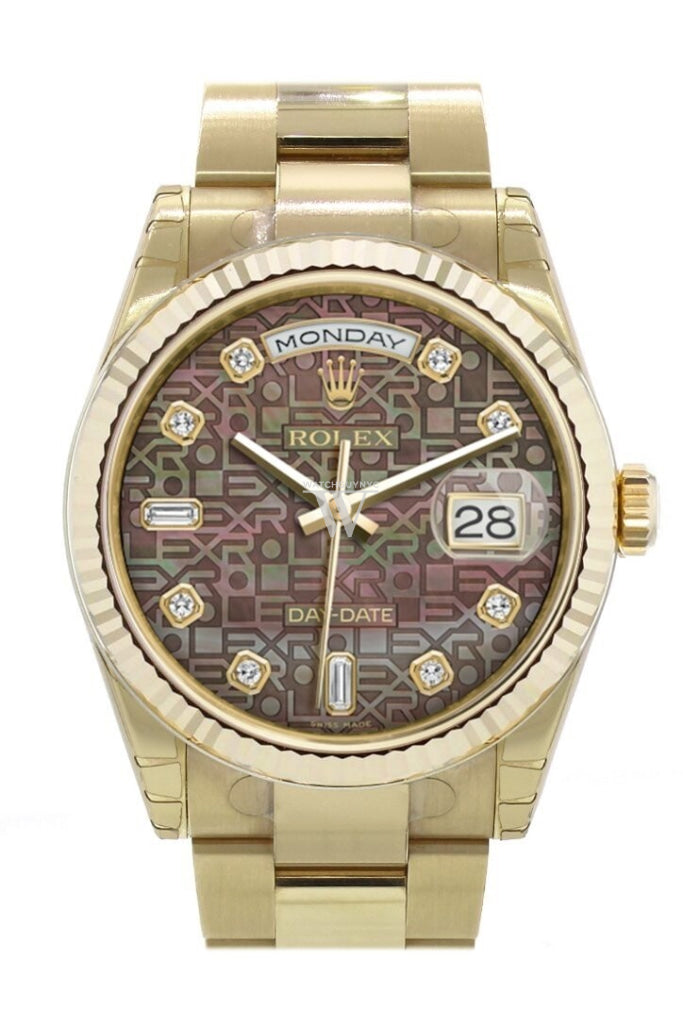 Rolex Day-Date 36 Black Mother-Of-Pearl Jubilee Design Set With Diamonds Dial Fluted Bezel Yellow