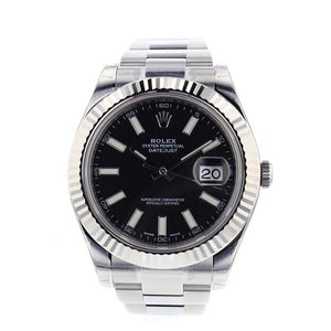 Rolex Datejust Ii 41 Black Dial 18Kt White Gold Fluted Bezel Mens Watch 116334