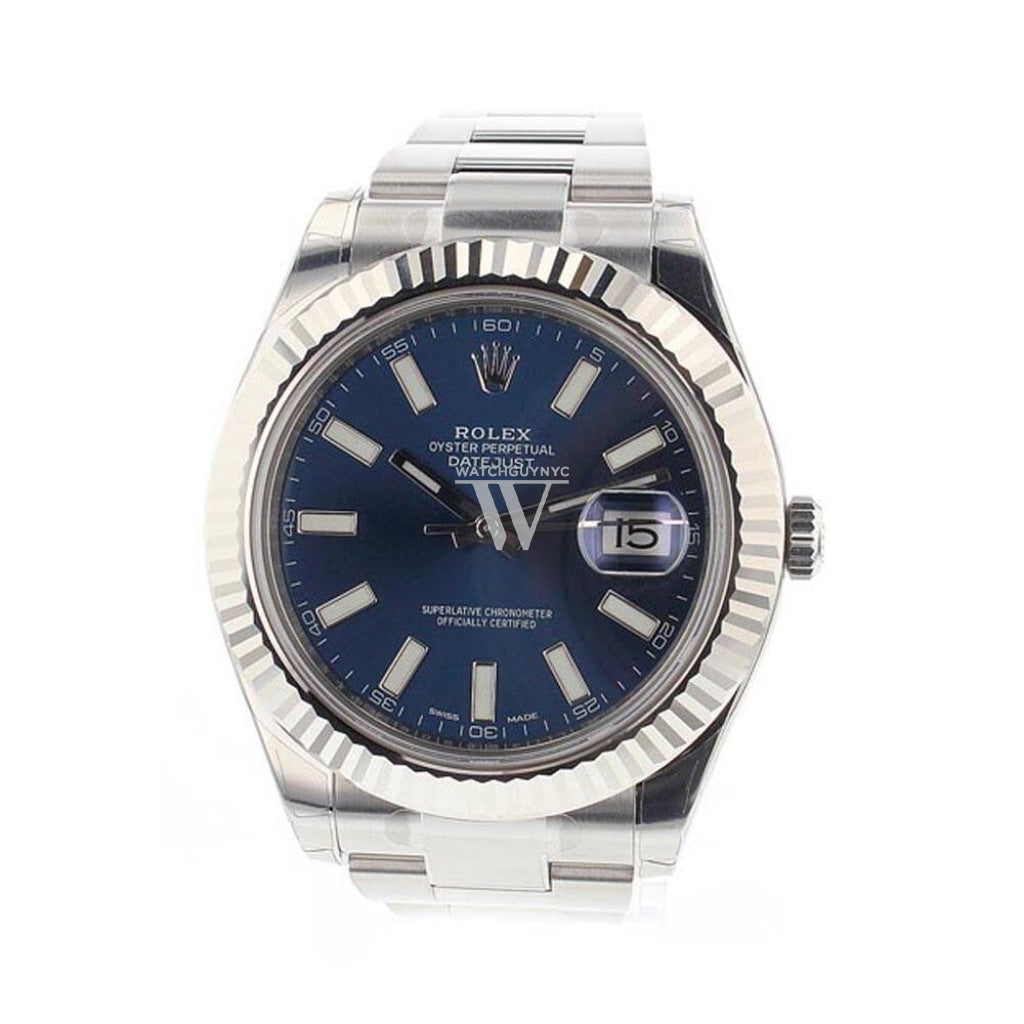 ROLEX 116334 Datejust 41 Blue Dial Fluted Bezel Men's Watch | WatchGuyNYC