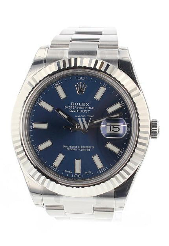 ROLEX 116334 Datejust II 41 Blue Dial Fluted Bezel Men s Watch WatchGuyNYC