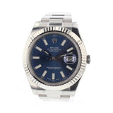 Rolex Datejust Ii 41 Blue Dial 18K White Gold Fluted Bezel Steel Mens Watch 116334