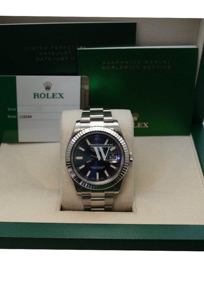 ROLEX 116334 Datejust II 41 Blue Dial Fluted Bezel Men s Watch