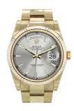 Rolex Day-Date 36 Silver Dial Fluted Bezel Yellow Gold Watch 118238