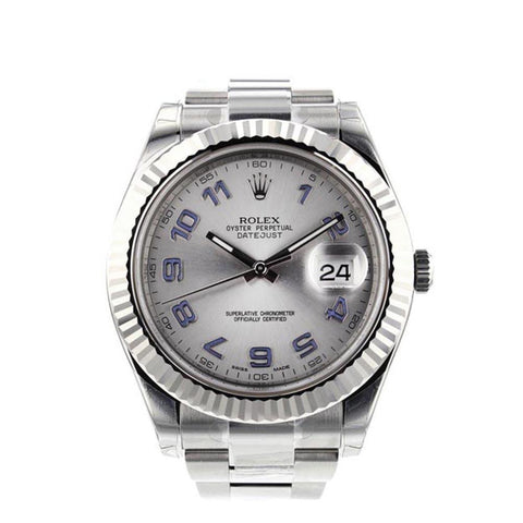 ROLEX Datejust II 41 Grey Arabic Dial 18kt White Gold Fluted Bezel