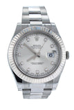 Rolex Datejust Ii 41 Steel Silver Diamond Dial 18Kt White Gold Fluted Bezel Mens Watch 116334