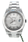 Rolex Datejust Ii 41 Steel Silver Diamond Dial 18Kt White Gold Fluted Bezel Mens Watch 116334