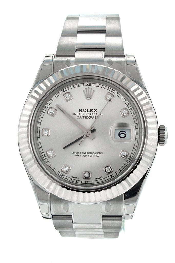 Rolex 116334 41MM Datejust II Fluted Bezel Diamond Numerals Silver