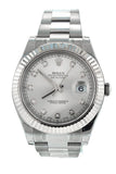 Rolex Datejust Ii 41 Steel Silver Diamond Dial 18Kt White Gold Fluted Bezel Mens Watch 116334