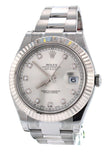 Rolex Datejust Ii 41 Steel Silver Diamond Dial 18Kt White Gold Fluted Bezel Mens Watch 116334