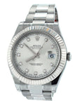 Rolex Datejust Ii 41 Steel Silver Diamond Dial 18Kt White Gold Fluted Bezel Mens Watch 116334